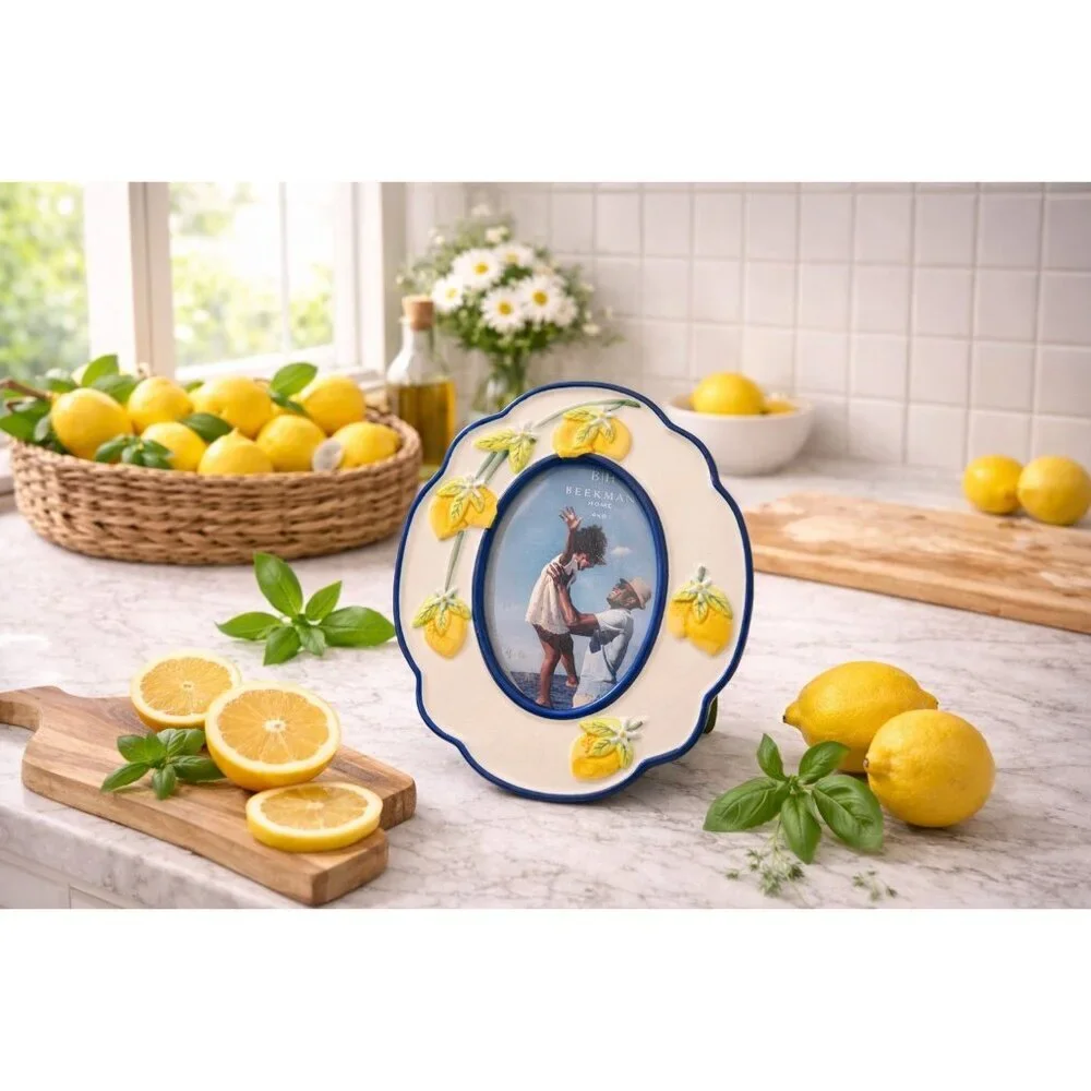 New Ceramic Cottage Scalloped Lemons Italian Farmhouse Picture Frame 4X6